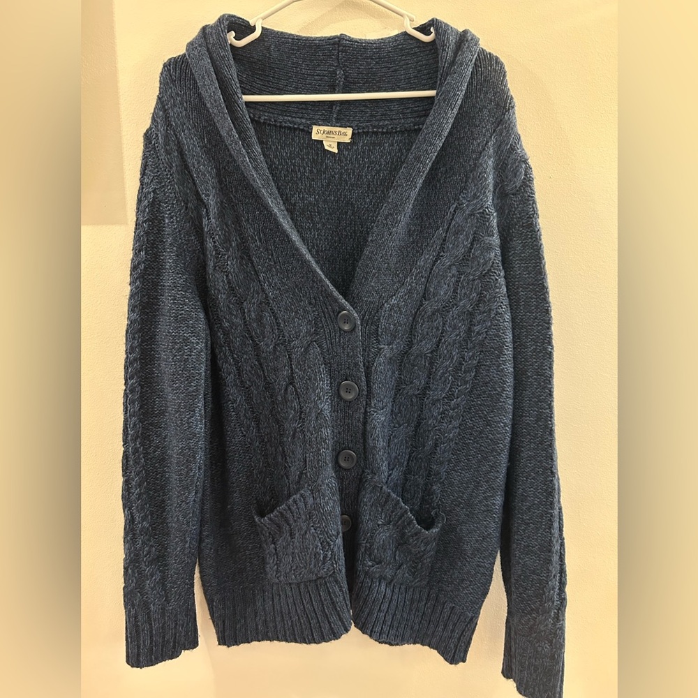 Women’s Cable Knit Cardigan Blue Button Closure Shawl Collar Size 1x